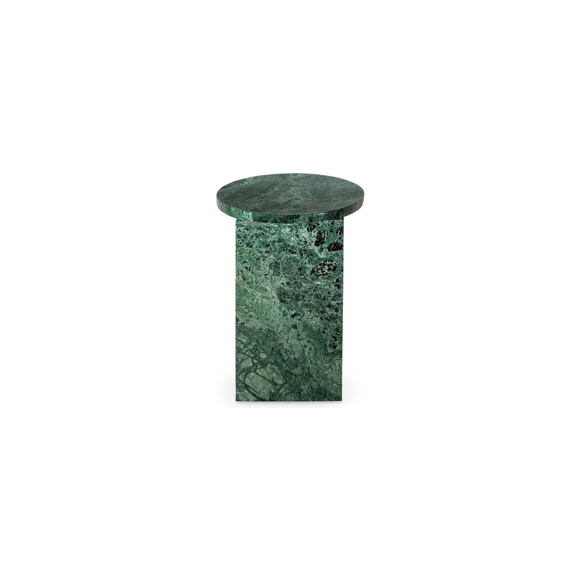 Table d'appoint contemporaine en marbre massif avec plateau rond et base sculpturale audacieuse pour le salon