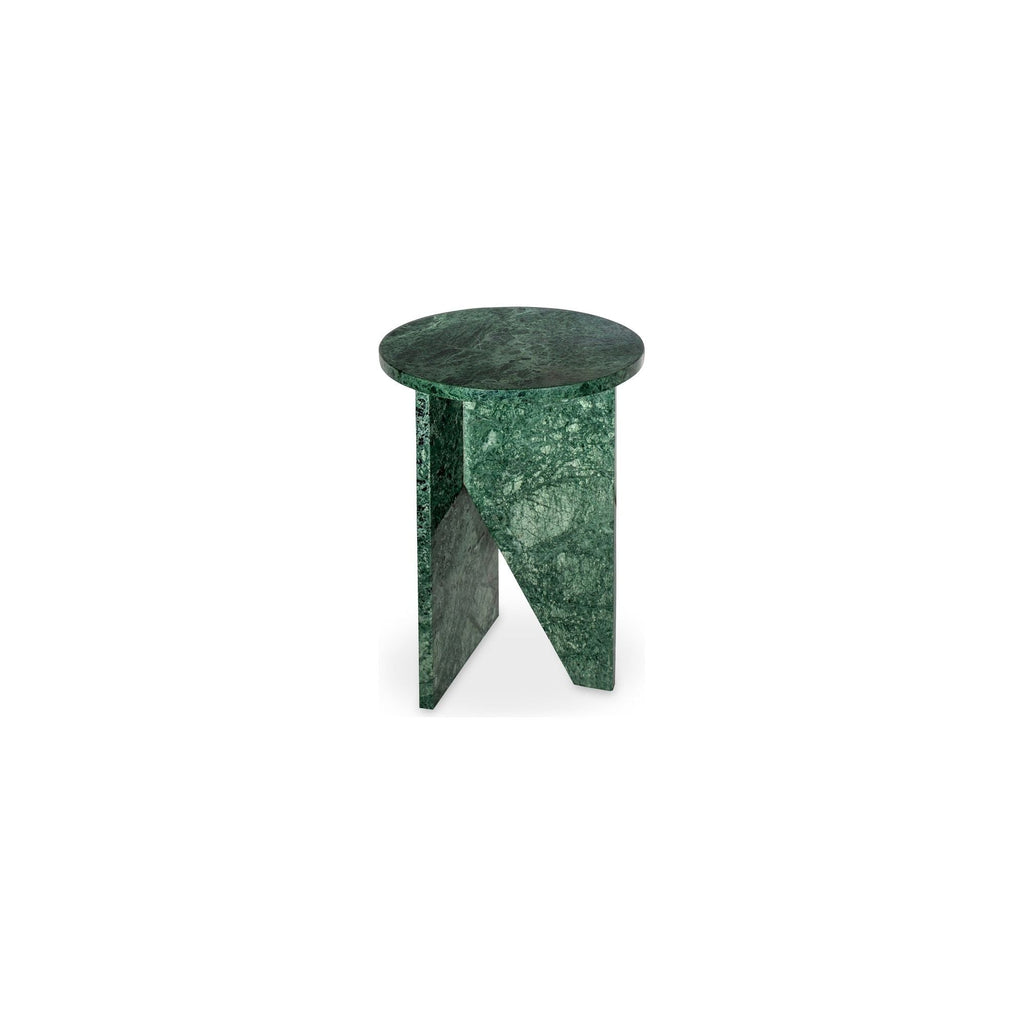 Table d'appoint contemporaine en marbre massif avec plateau rond et base sculpturale audacieuse pour le salon