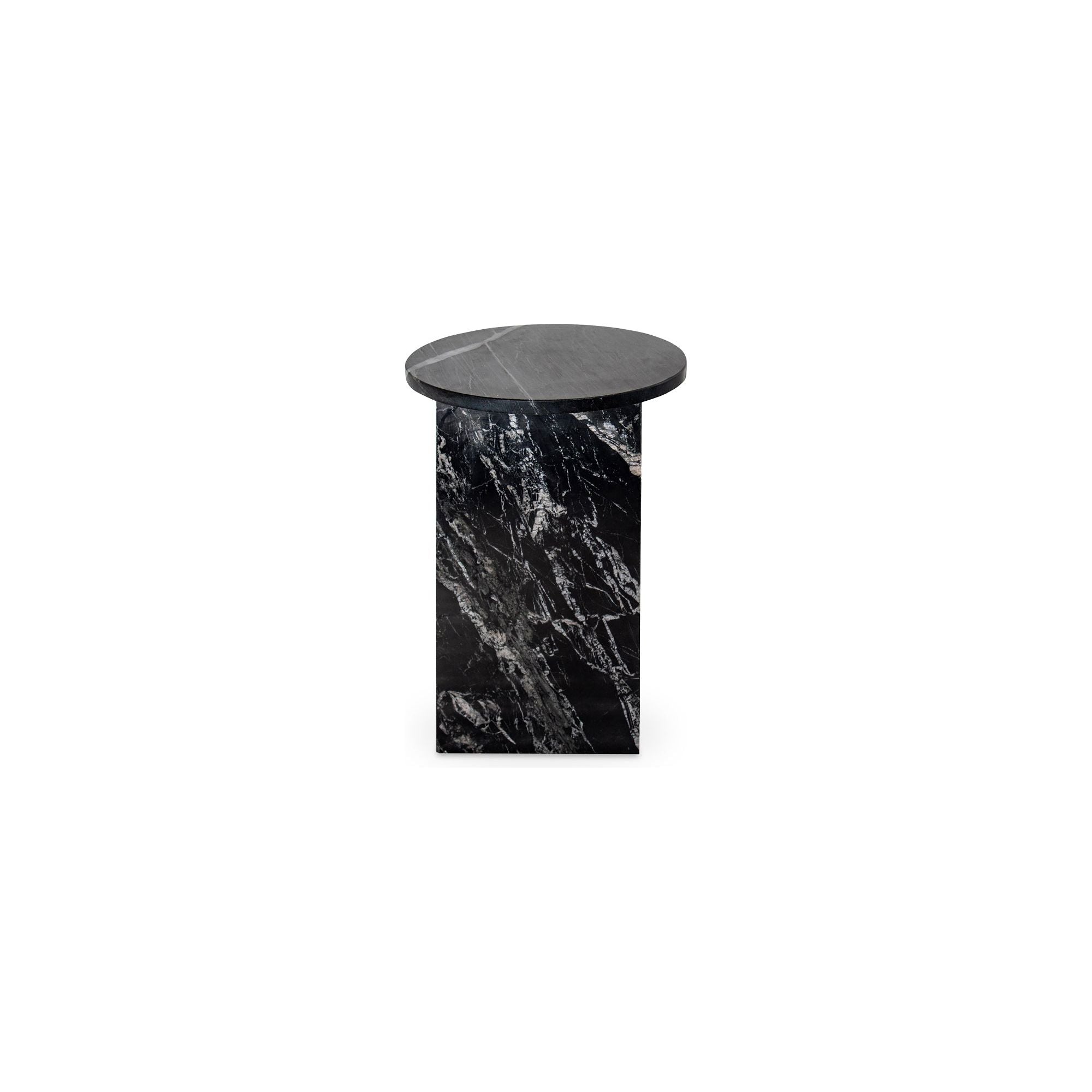 Table d'appoint contemporaine en marbre massif avec plateau rond et base sculpturale audacieuse pour le salon