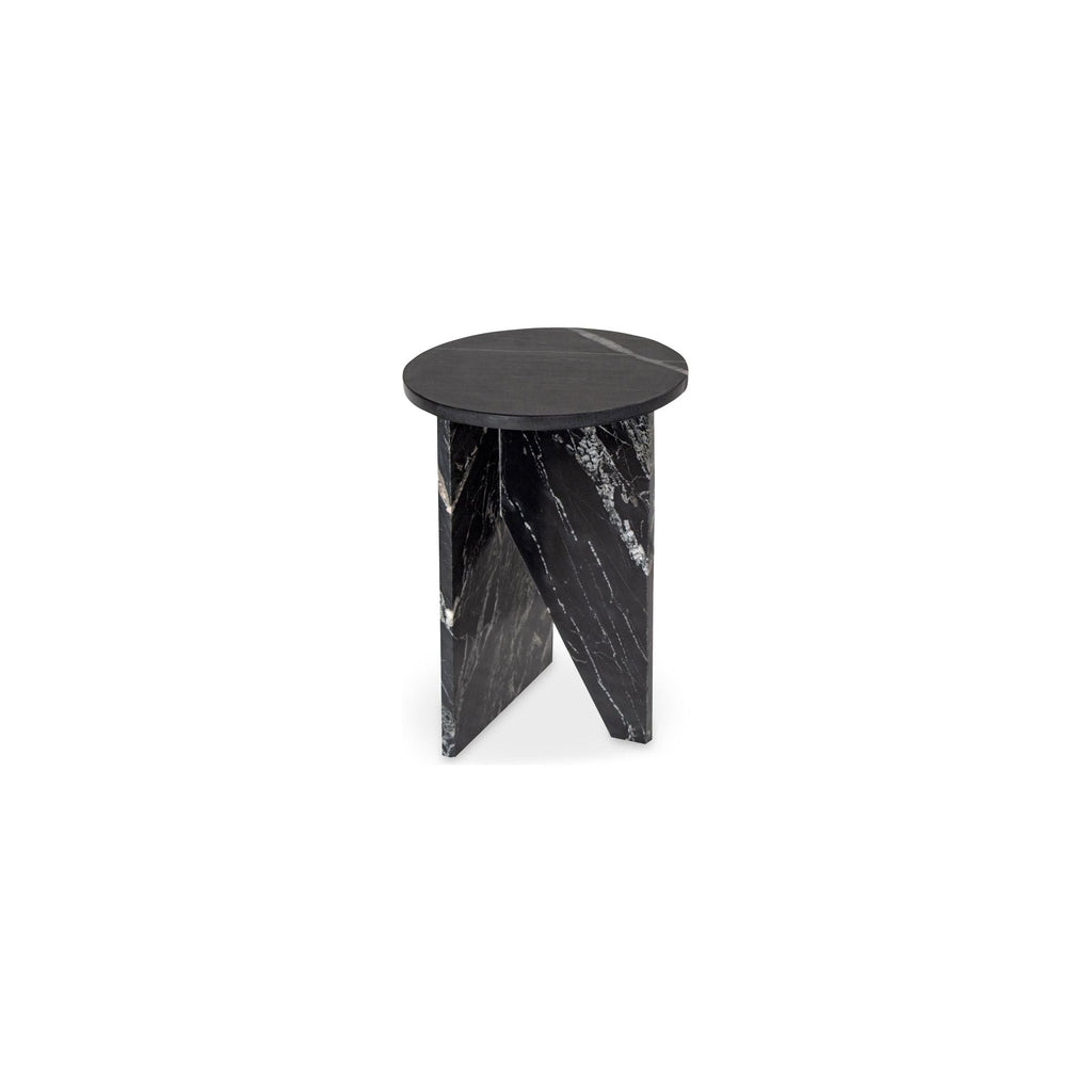 Table d'appoint contemporaine en marbre massif avec plateau rond et base sculpturale audacieuse pour le salon