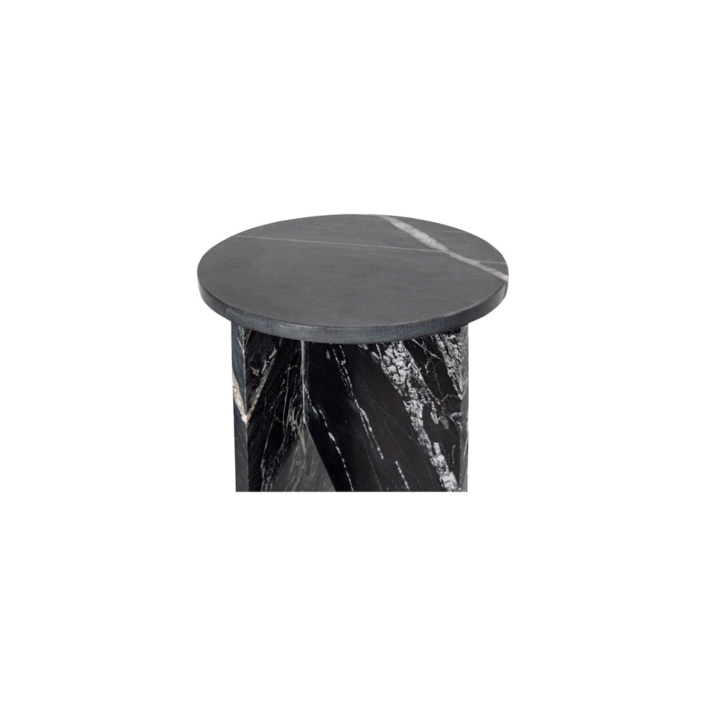 Table d'appoint contemporaine en marbre massif avec plateau rond et base sculpturale audacieuse pour le salon