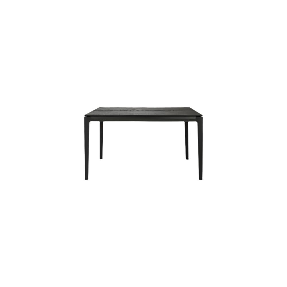 Table à manger extensible contemporaine en chêne massif avec plateau rectangulaire et piètement ajouré pour salle à manger