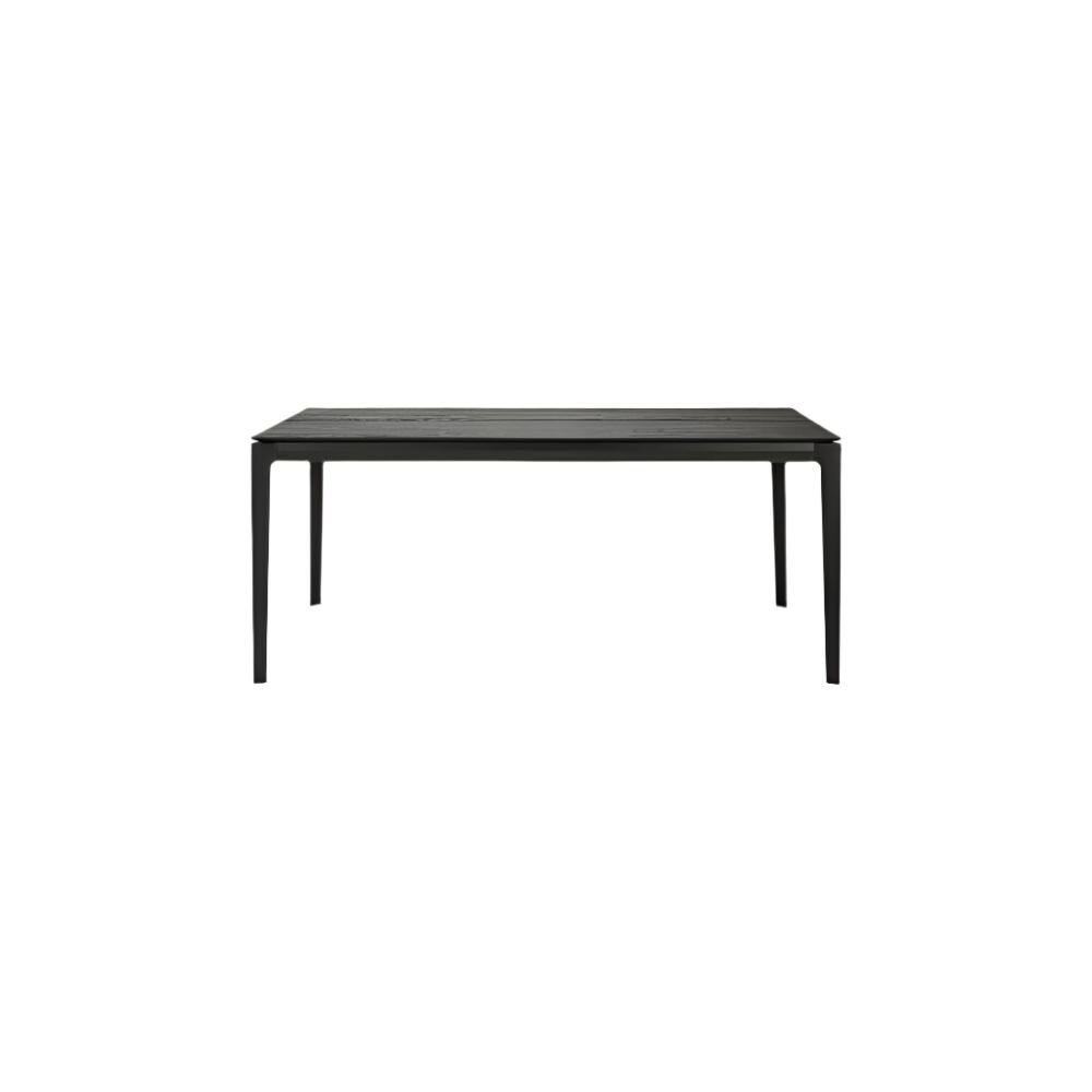 Table à manger extensible contemporaine en chêne massif avec plateau rectangulaire et piètement ajouré pour salle à manger