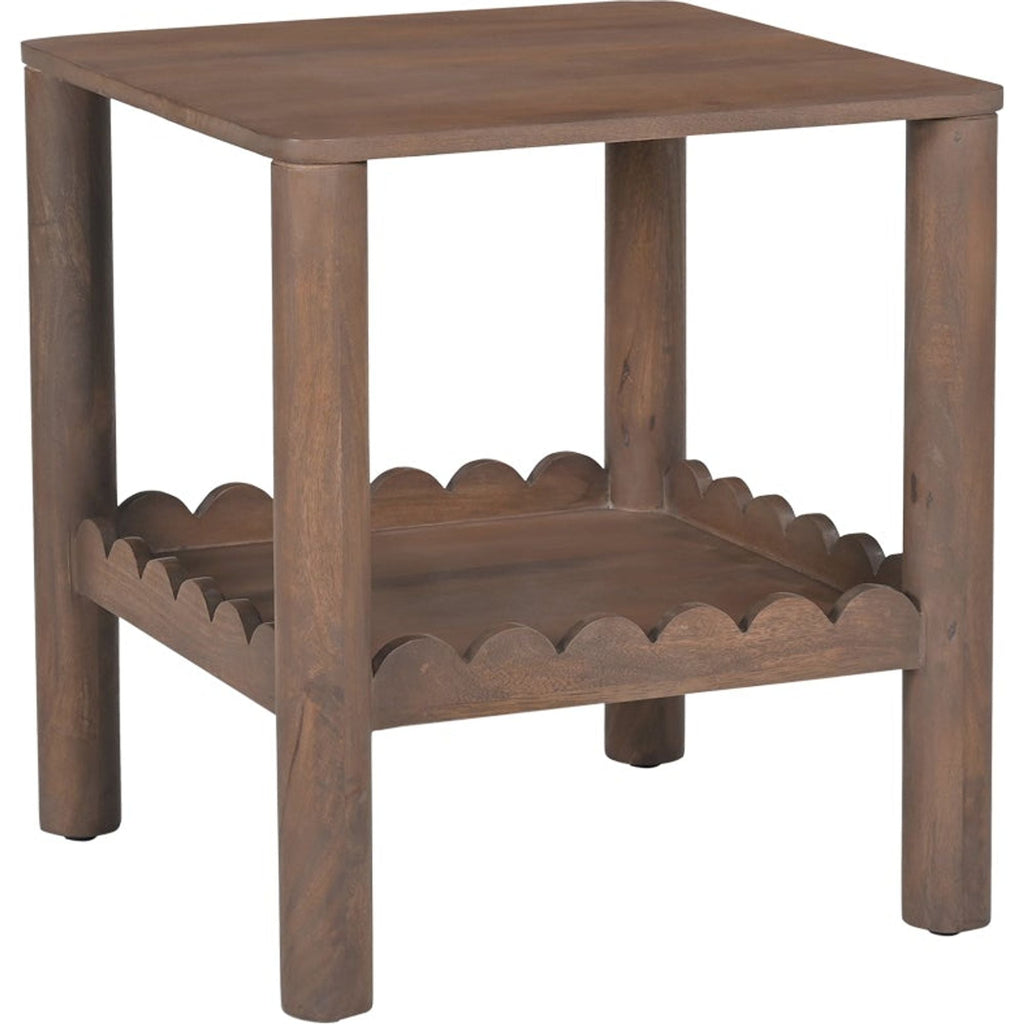 Table d'appoint moderne en bois avec plateau carré et étagère inférieure ouverte pour salon
