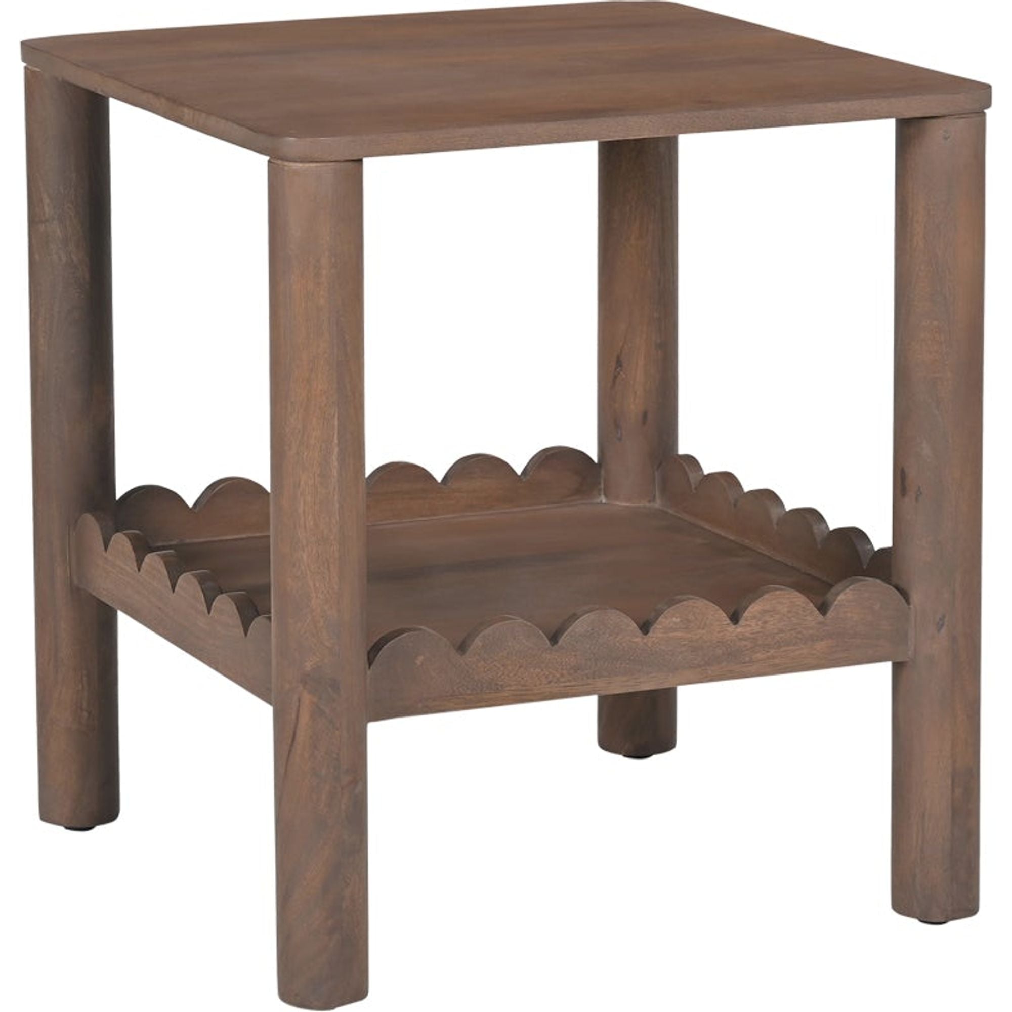 Table d'appoint moderne en bois avec plateau carré et étagère inférieure ouverte pour salon