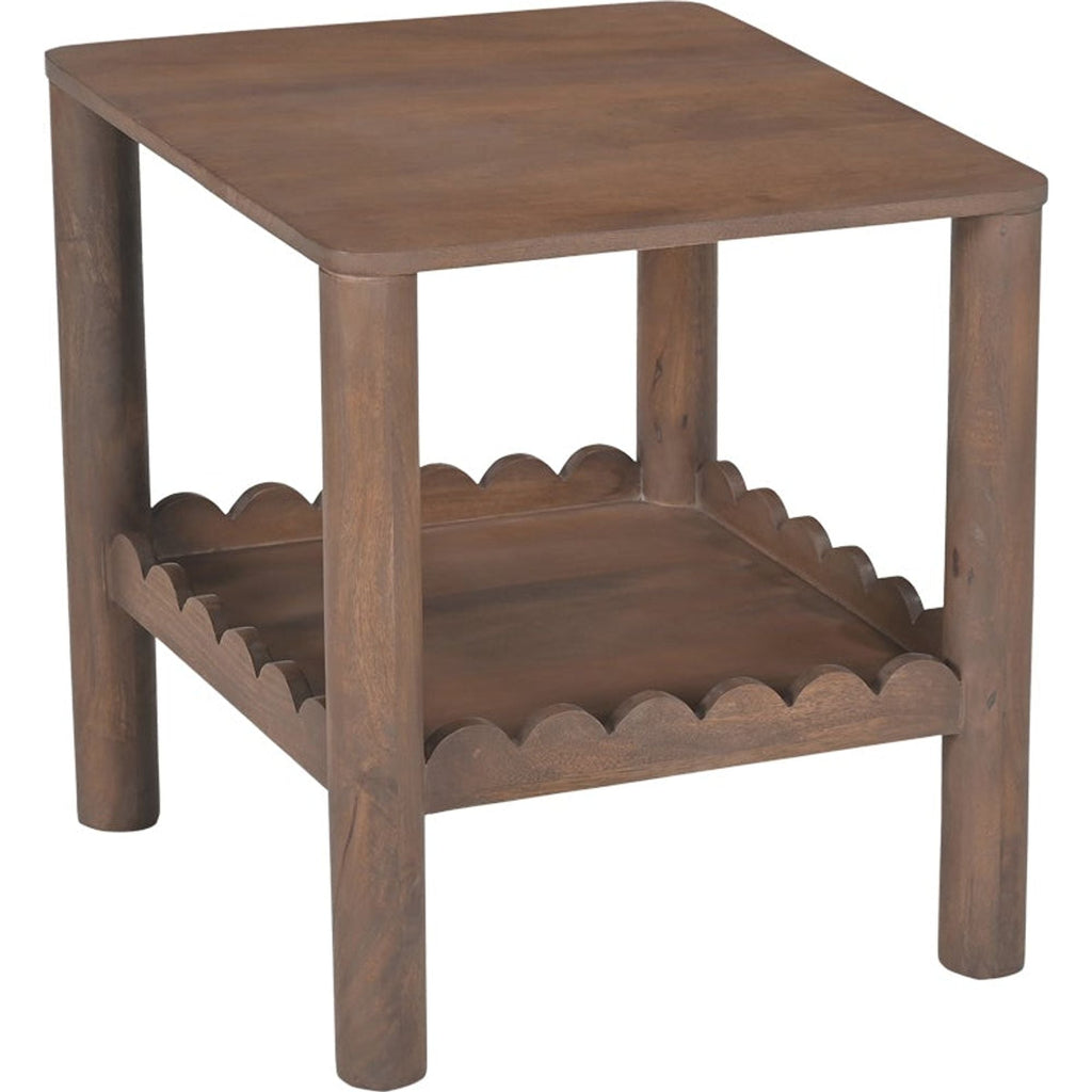 Table d'appoint moderne en bois avec plateau carré et étagère inférieure ouverte pour salon