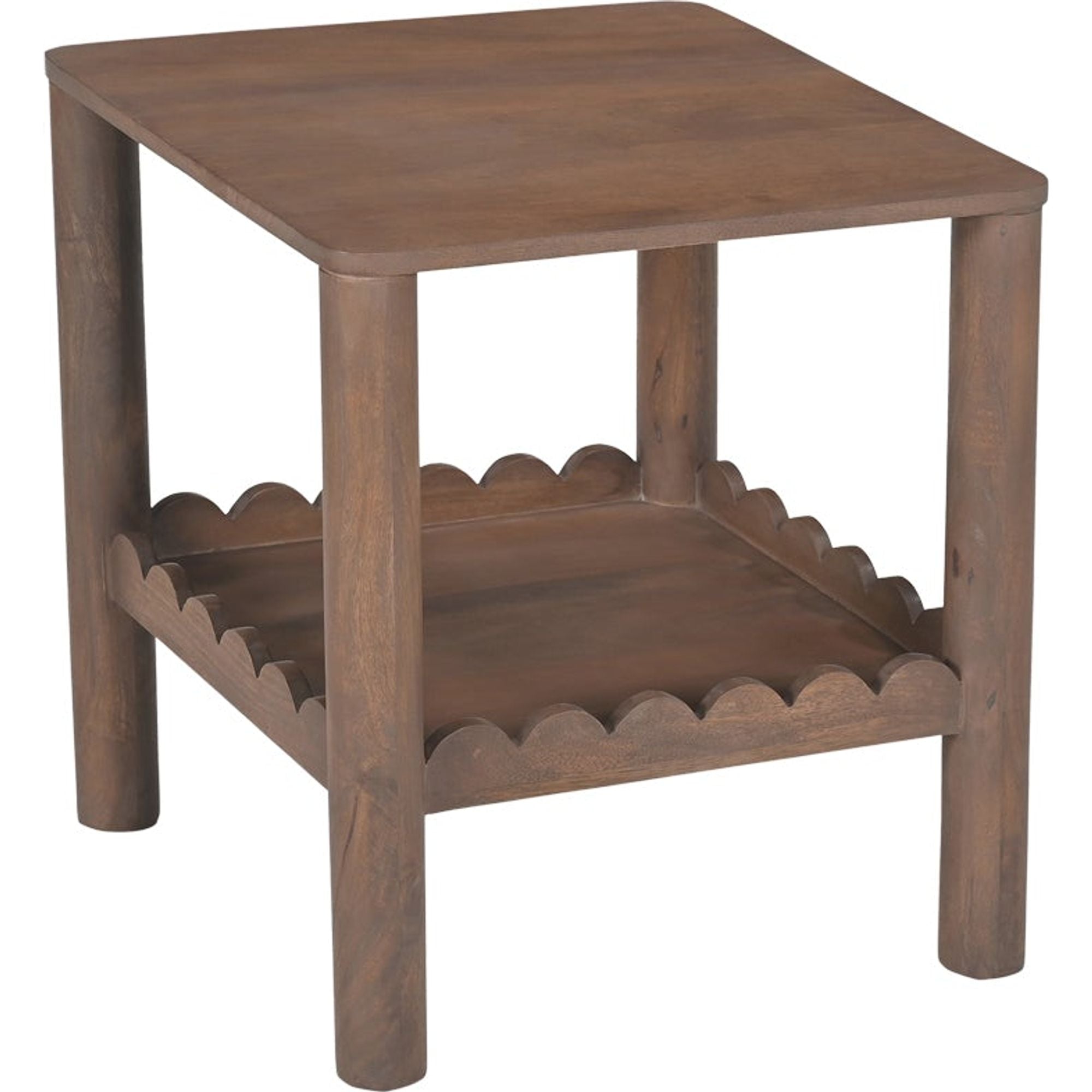Table d'appoint moderne en bois avec plateau carré et étagère inférieure ouverte pour salon