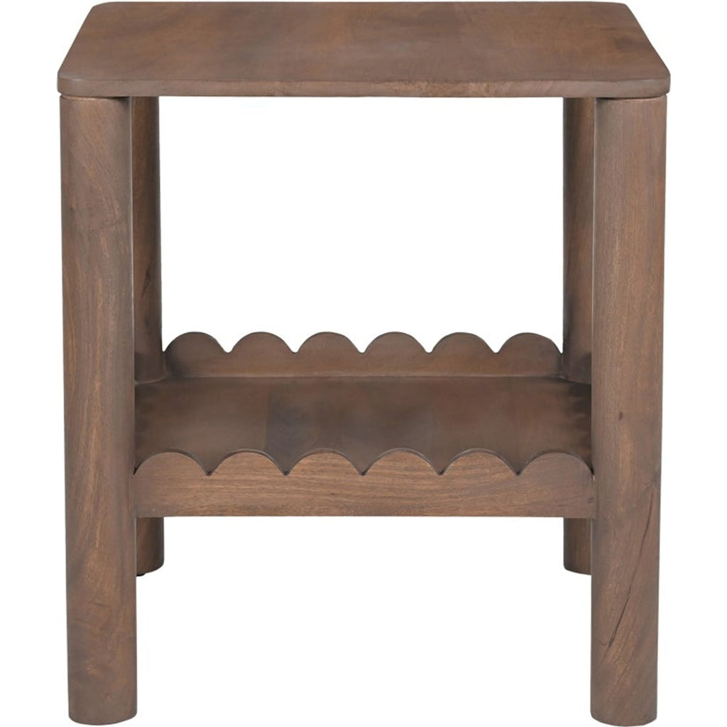 Table d'appoint moderne en bois avec plateau carré et étagère inférieure ouverte pour salon