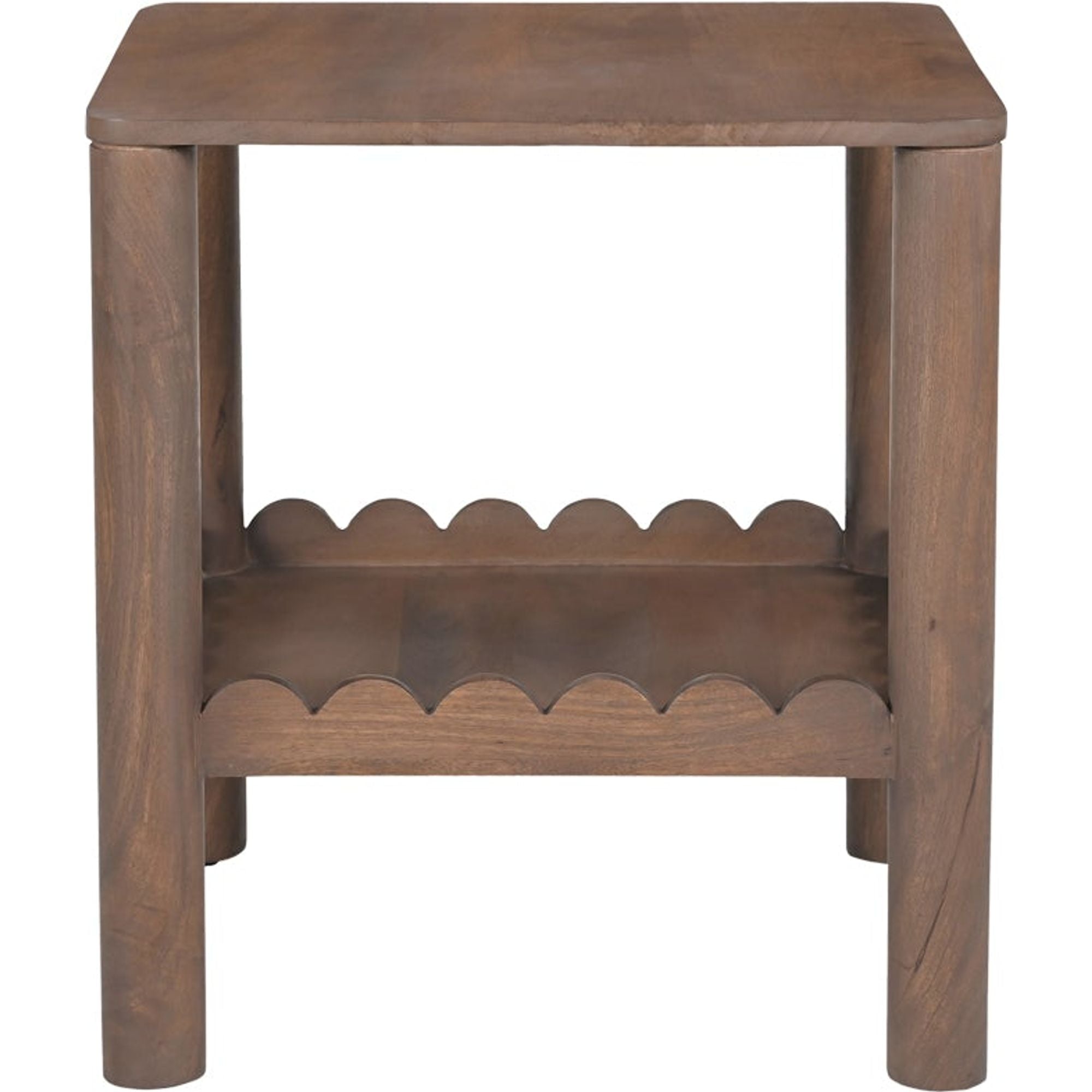 Table d'appoint moderne en bois avec plateau carré et étagère inférieure ouverte pour salon