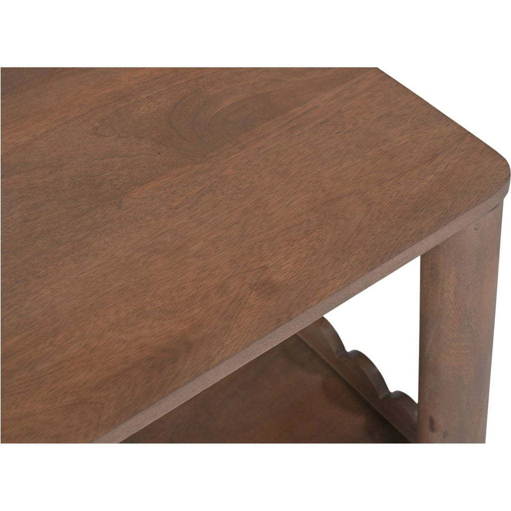 Table d'appoint moderne en bois avec plateau carré et étagère inférieure ouverte pour salon
