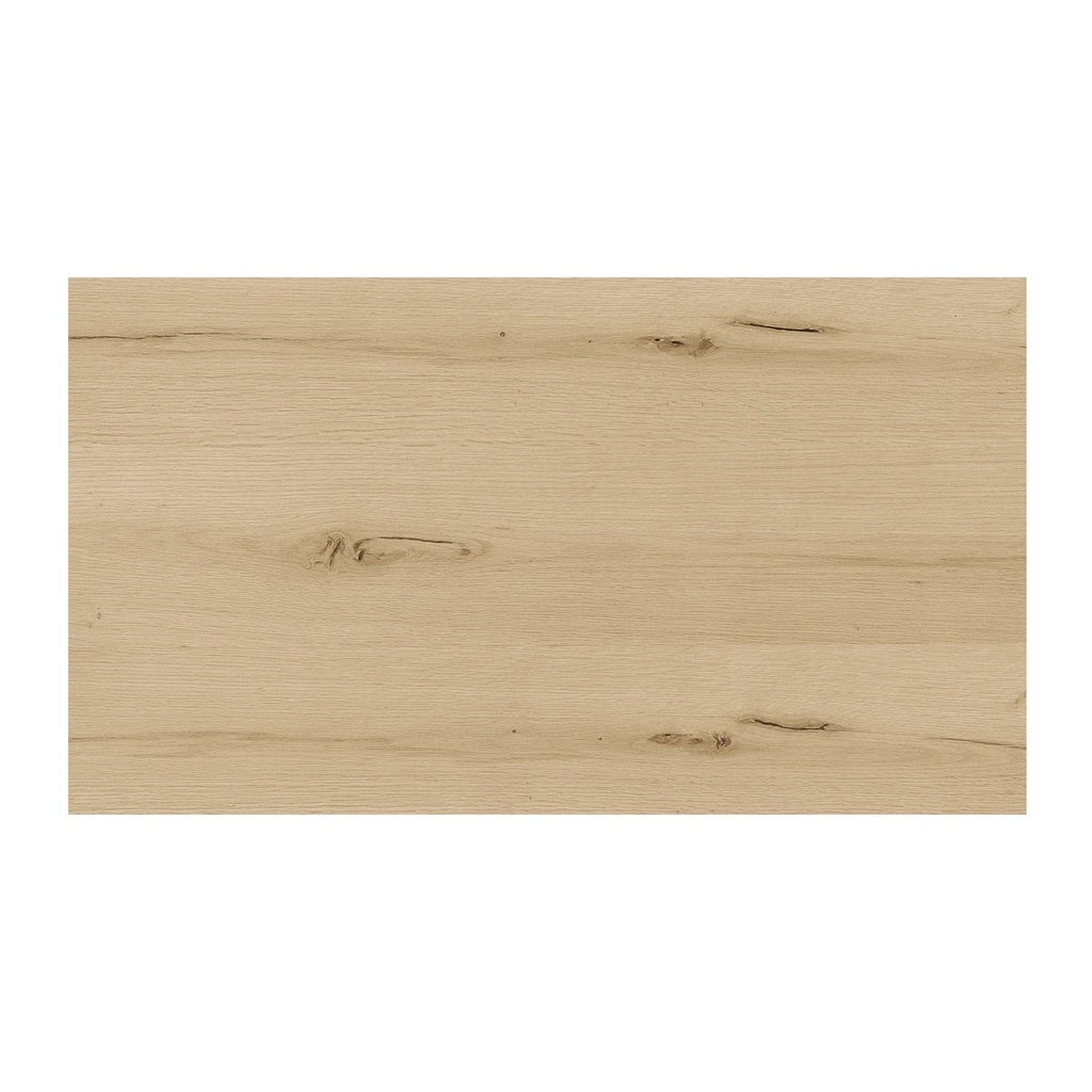 Table basse moderne en chêne massif avec plateau rond à rainure en V et piètement entretoisé en croisillon pour salon