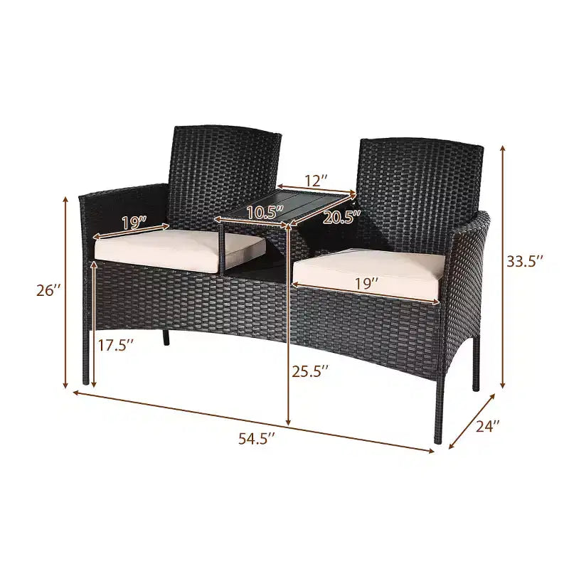 Costway Ensemble de Conversation de Jardin en Rotin Breveté Causeuse Canapé Table Chaises Coussiné