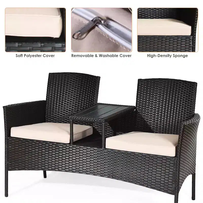 Costway Ensemble de Conversation de Jardin en Rotin Breveté Causeuse Canapé Table Chaises Coussiné