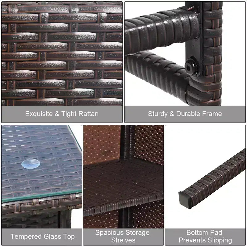 Costway Ensemble de 3 Meubles de Bar et Chaises de Jardin en Rotin et Osier pour Terrasse avec Coussins Rouges