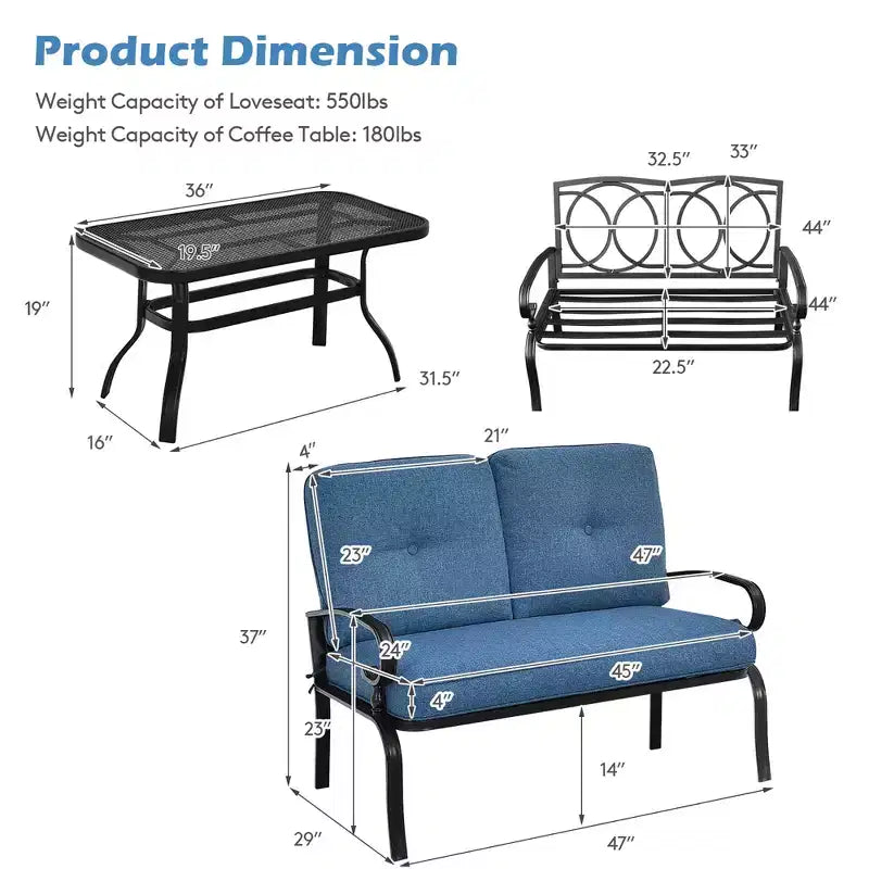 Costway Ensemble de 2 Causeuses Banc Table Meubles Chaises Rembourrées