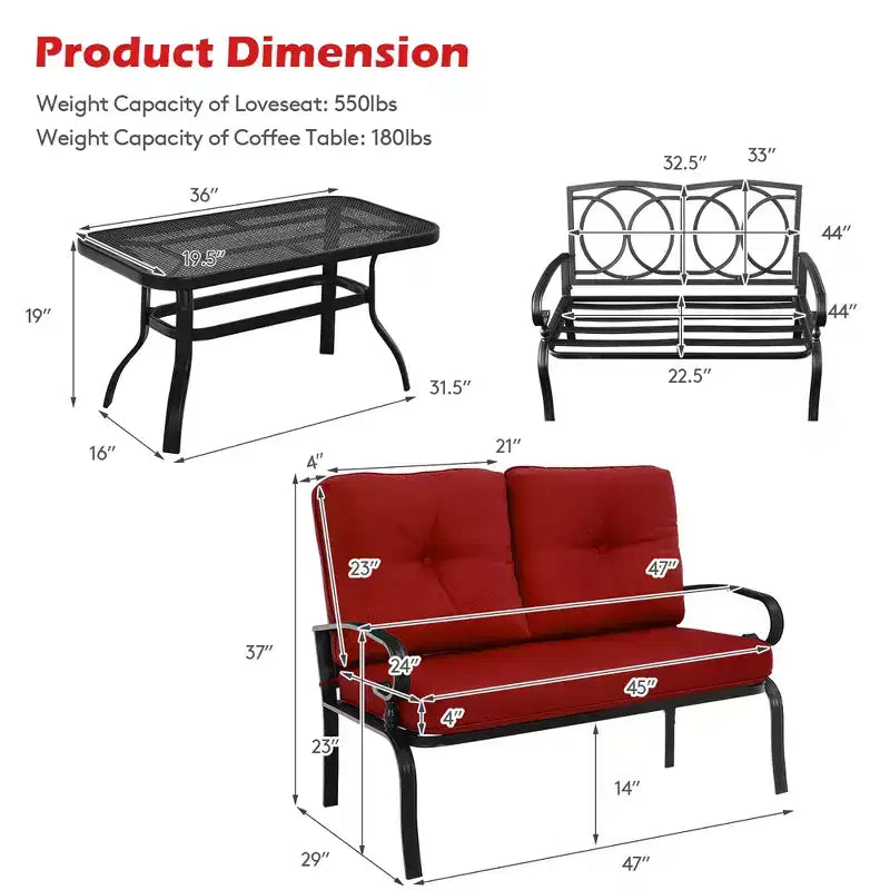 Costway Ensemble de 2 Causeuses Banc Table Meubles Chaises Rembourrées