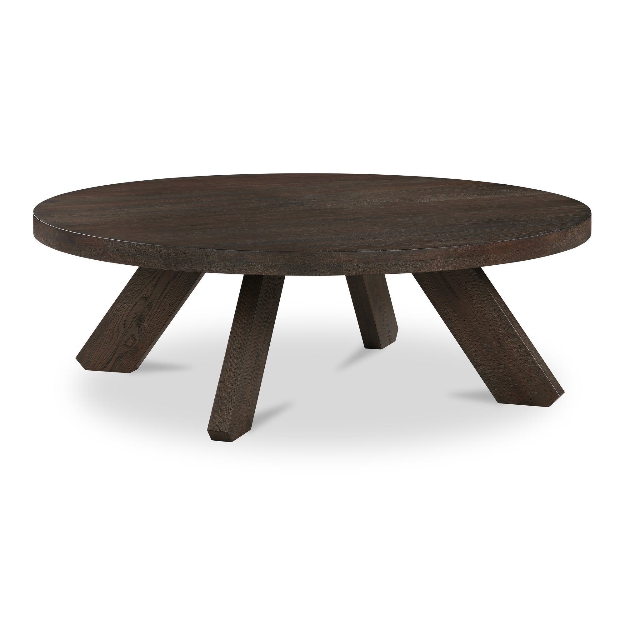 Table Basse Traditionnelle en Chêne Massif avec Plateau Rond et Pied Sculptural Ajoure pour Salon