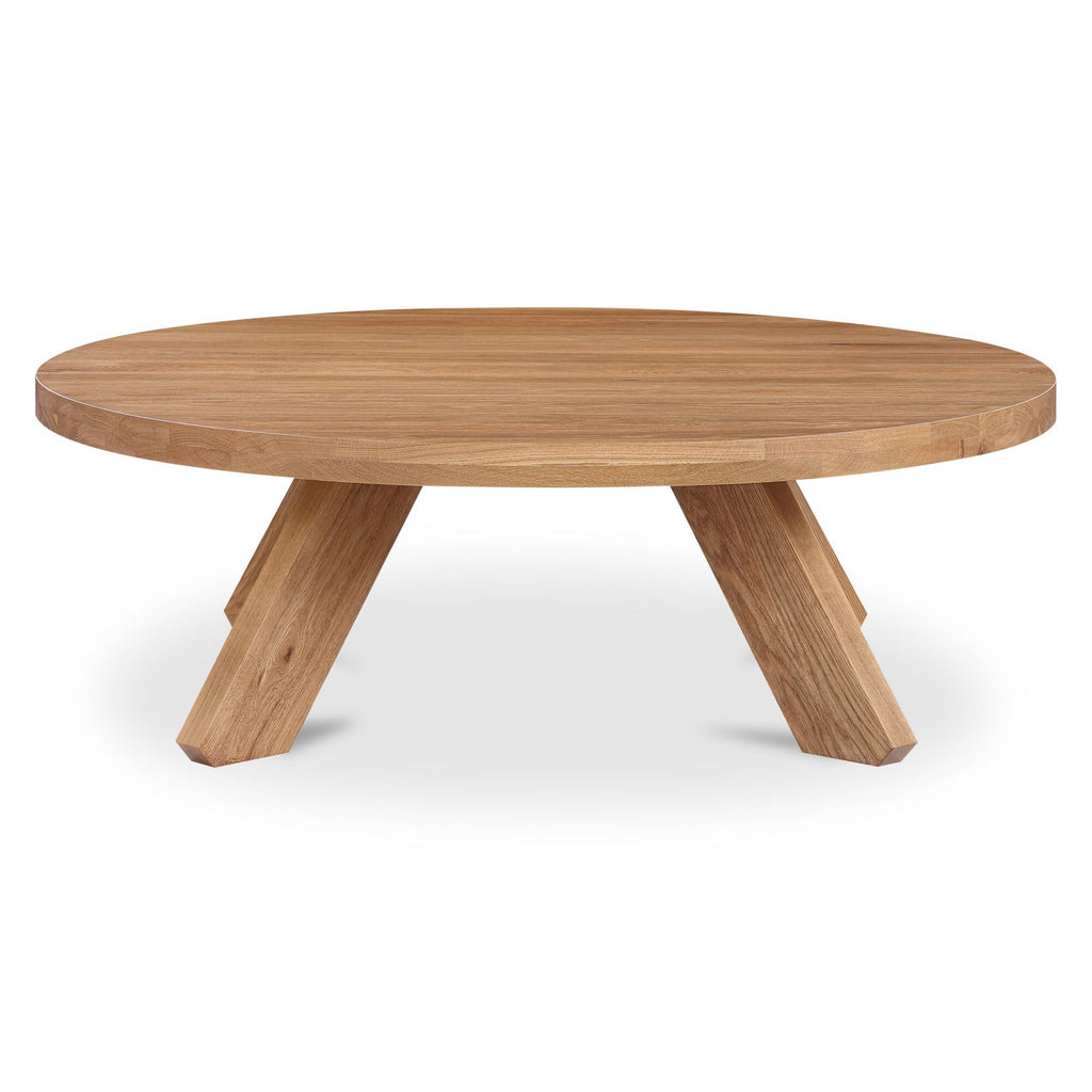 Table Basse Traditionnelle en Chêne Massif avec Plateau Rond et Pied Sculptural Ajoure pour Salon