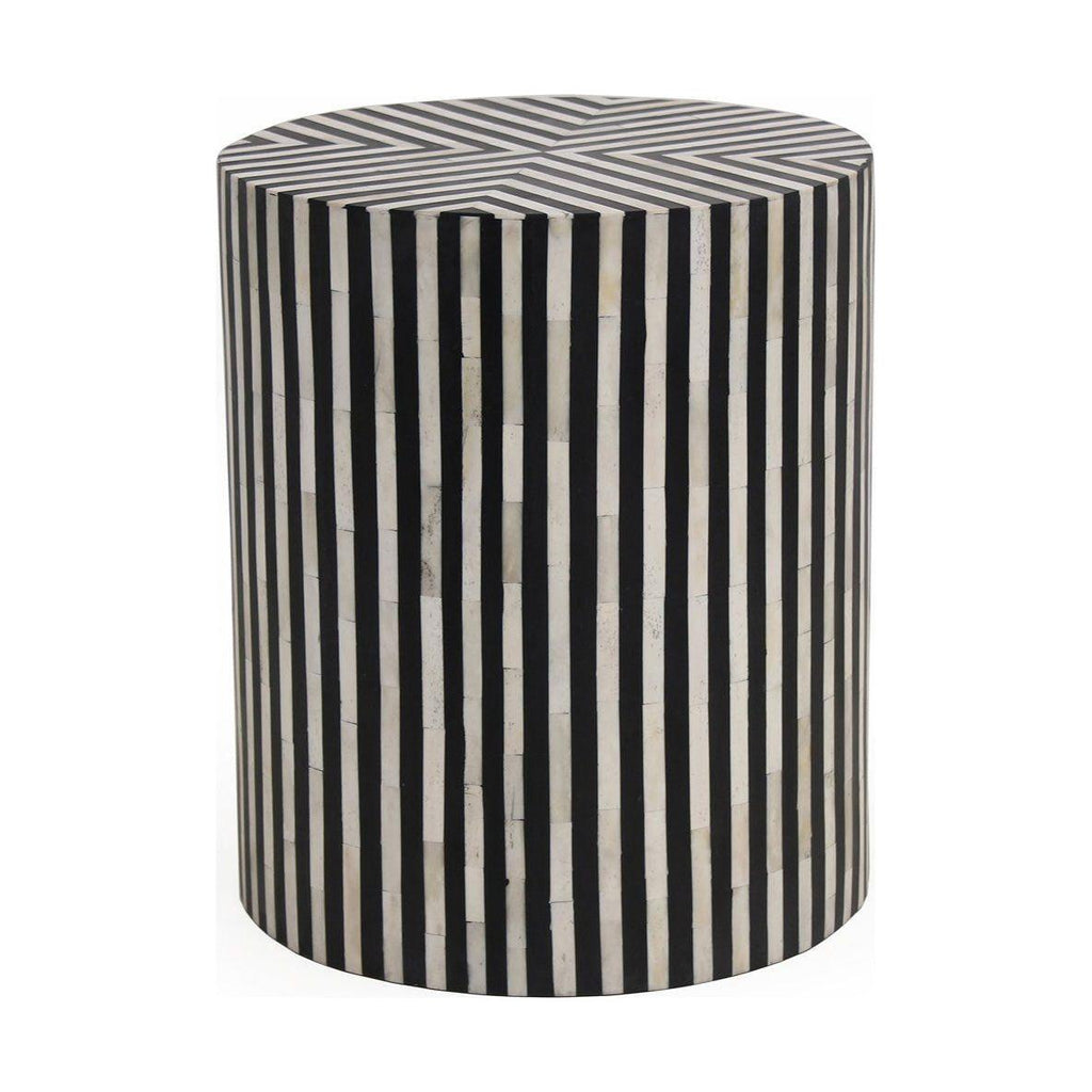 Table d'appoint éclectique en os de chameau et résine, motif mosaïque cylindrique pour salon