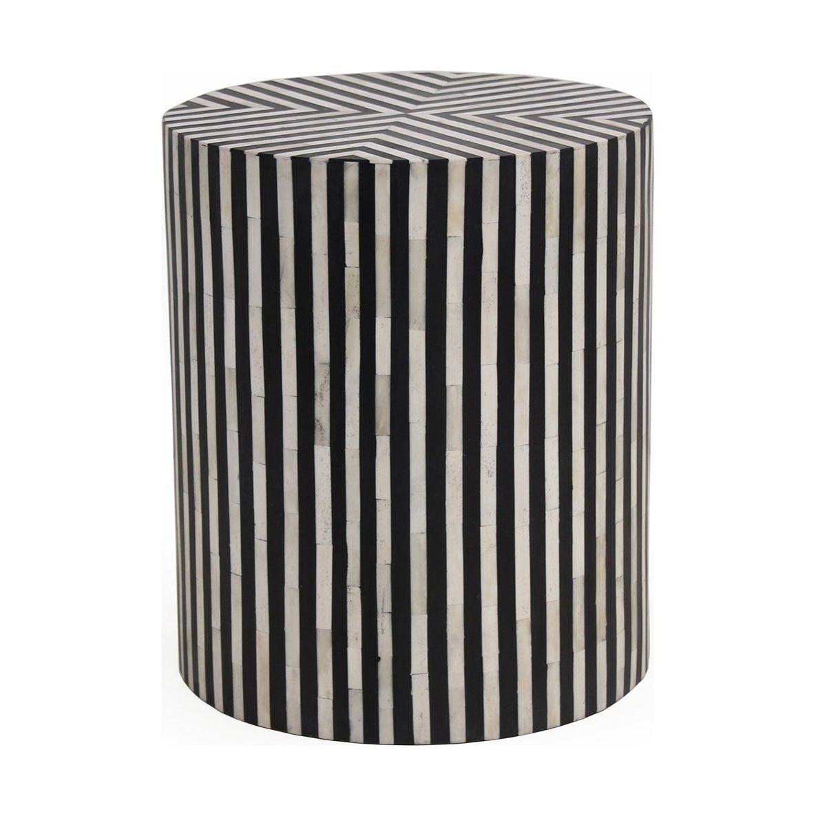 Table d'appoint éclectique en os de chameau et résine, motif mosaïque cylindrique pour salon