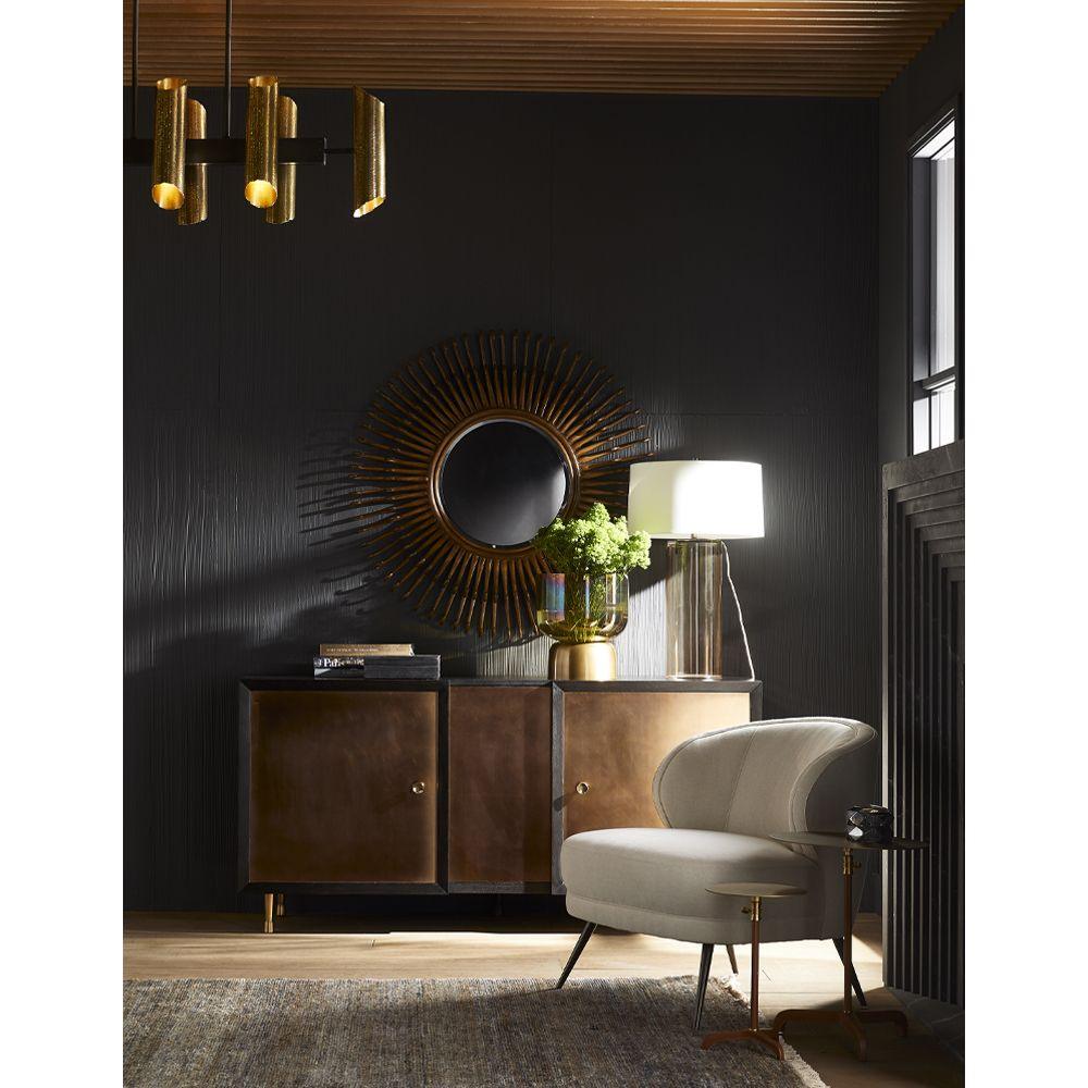 Table d'appoint de luxe en cuir et laiton avec plateau rond et surpiqûres apparentes pour salon