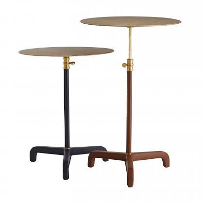 Table d'appoint de luxe en cuir et laiton avec plateau rond et surpiqûres apparentes pour salon