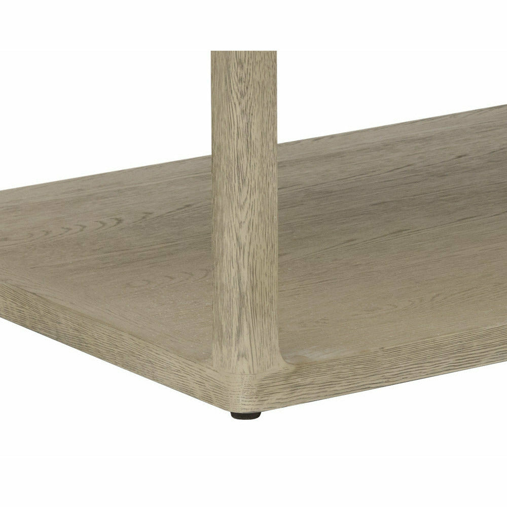 Table basse contemporaine en placage de chêne gris fumé avec étagère inférieure et cadre aux lignes épurées pour salon