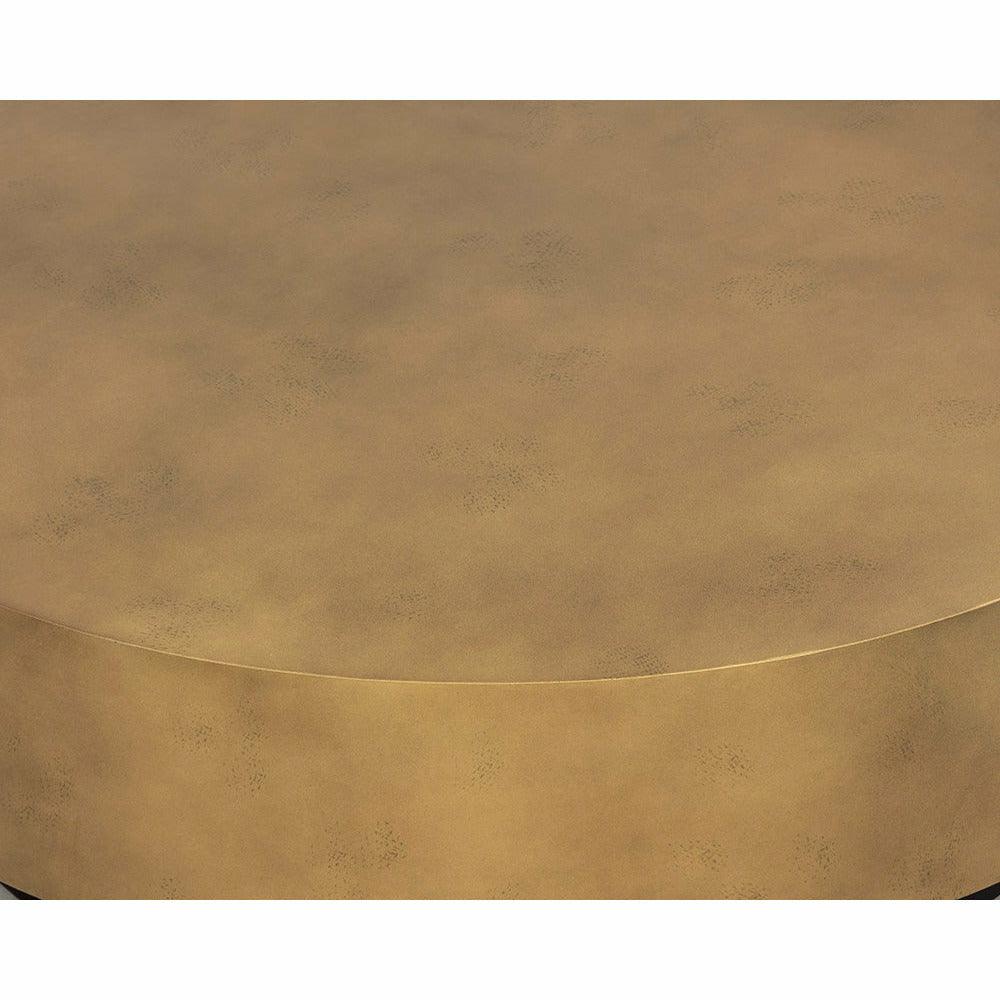 Table basse contemporaine en métal avec plateau rond en laiton antique peint à la main et base noire pour salon