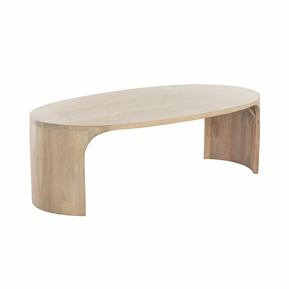 Table basse ovale en bois d'acacia massif de style moderne du milieu du siècle avec pieds courbés pour salon