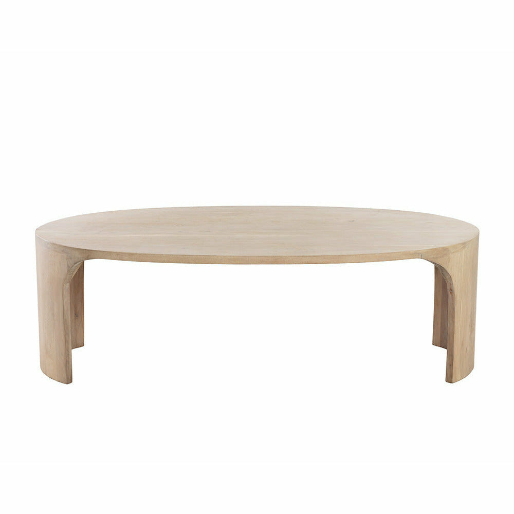 Table basse ovale en bois d'acacia massif de style moderne du milieu du siècle avec pieds courbés pour salon