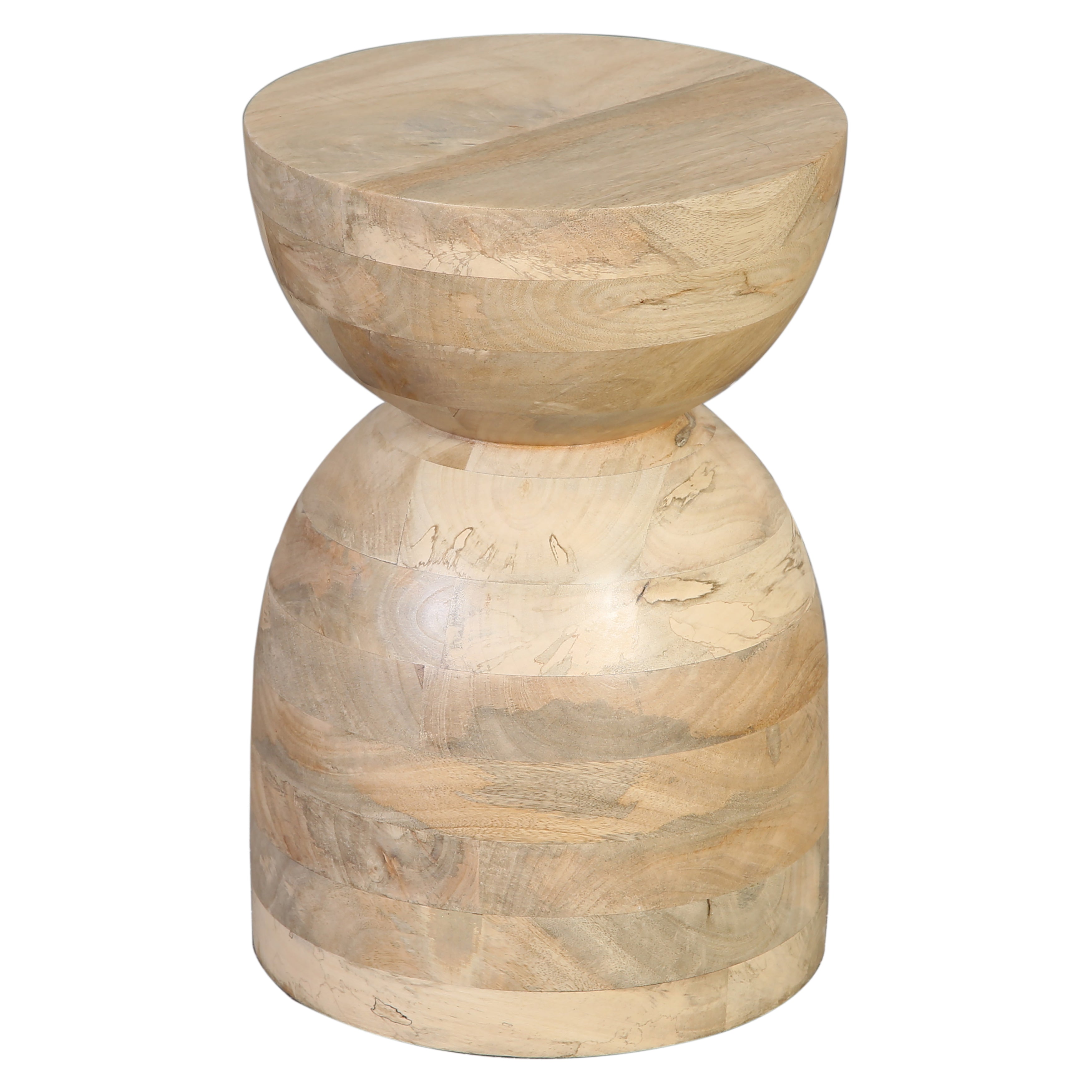Table d'appoint en bois de manguier naturel bio avec plateau rond incurvé pour salon
