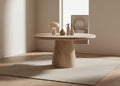 Table à manger contemporaine en bois massif avec plateau rond et pied central épuré pour salle à manger