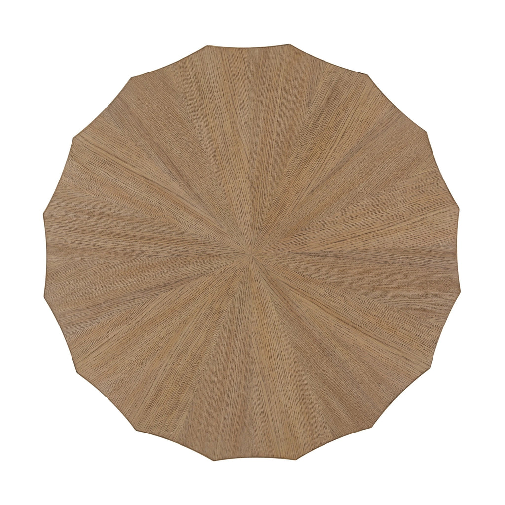 Table d'appoint moderne en hévéa et placage de chêne avec plateau rond organique et finition naturelle pour salon