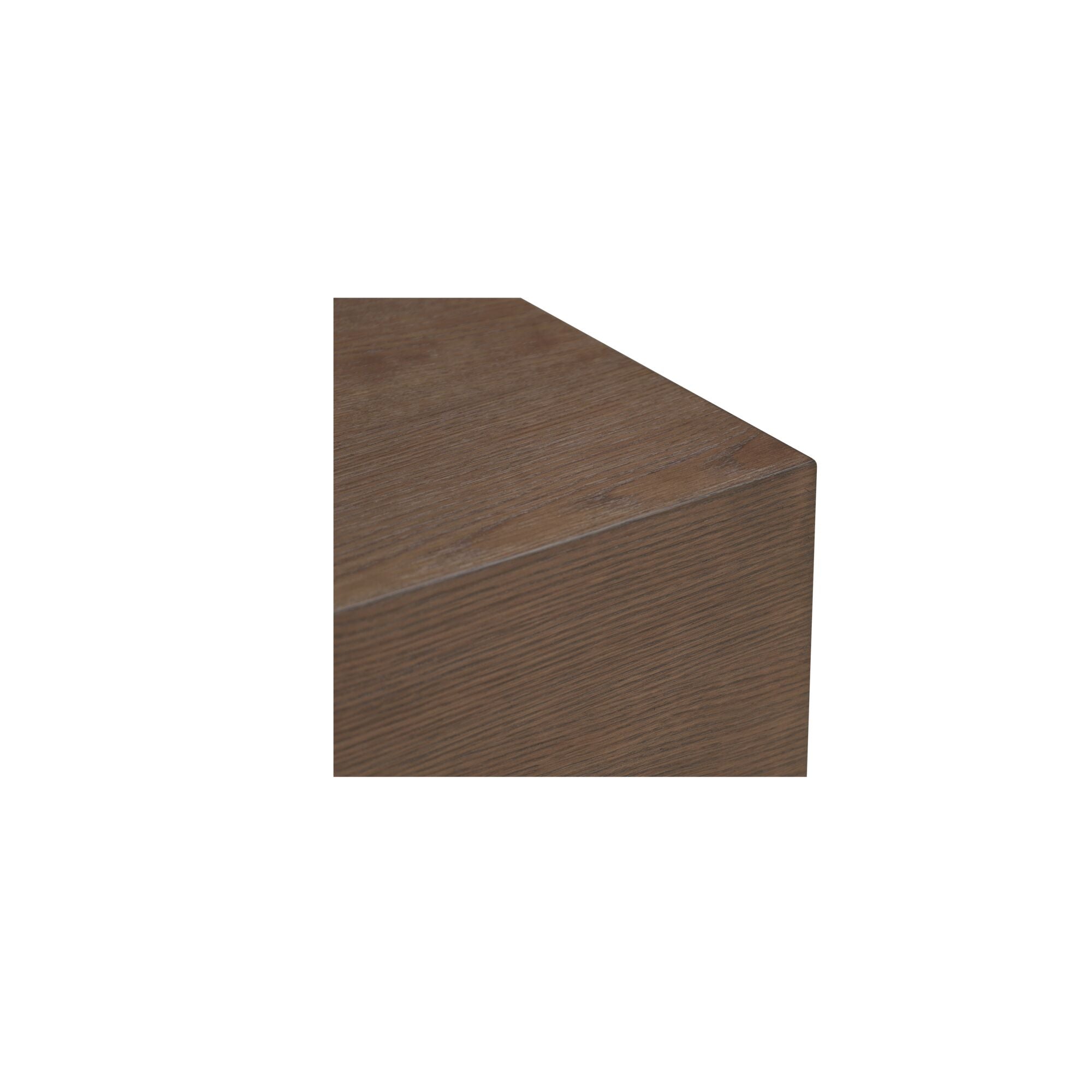 Table basse minimaliste en chêne avec plateau rectangulaire étroit et base en retrait pour salon