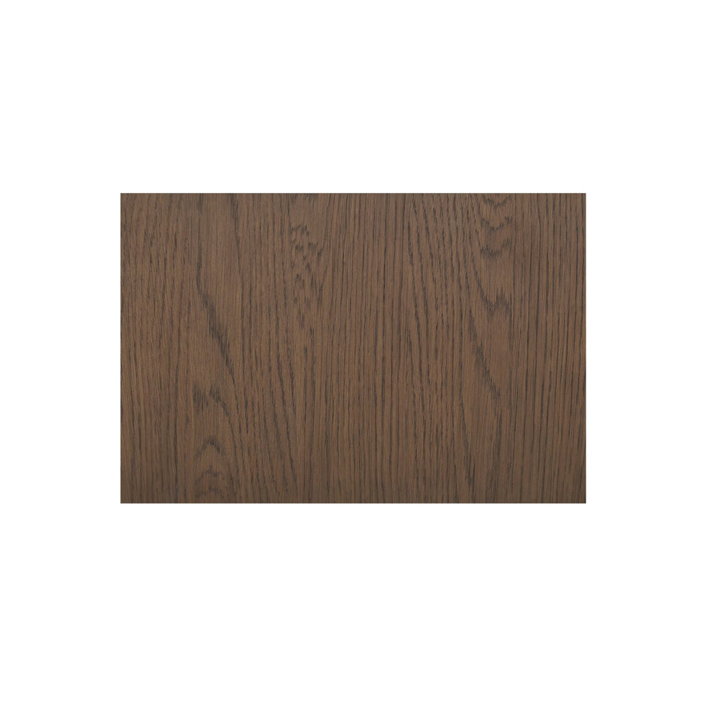 Table basse minimaliste en chêne avec plateau rectangulaire étroit et base en retrait pour salon