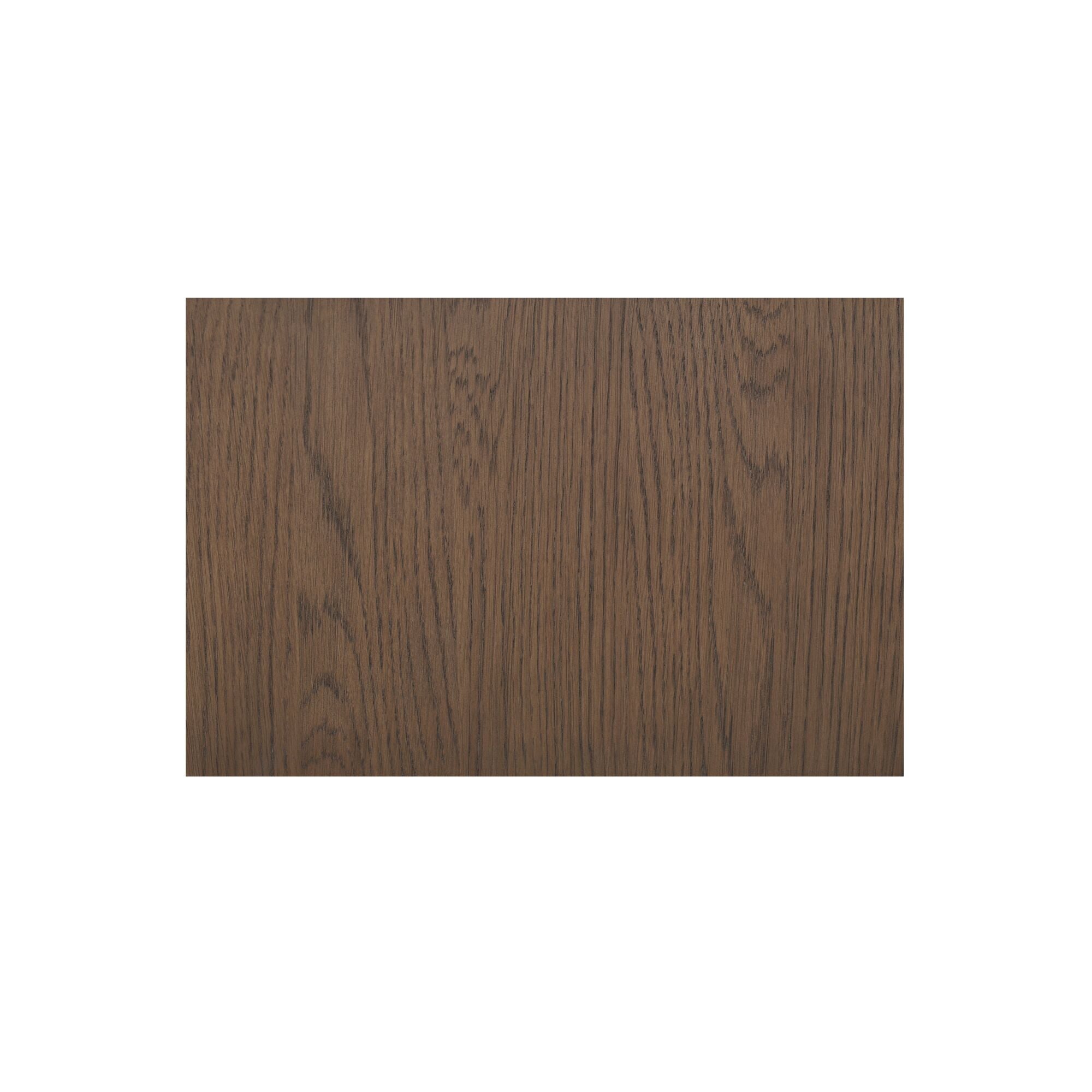 Table basse minimaliste en chêne avec plateau rectangulaire étroit et base en retrait pour salon