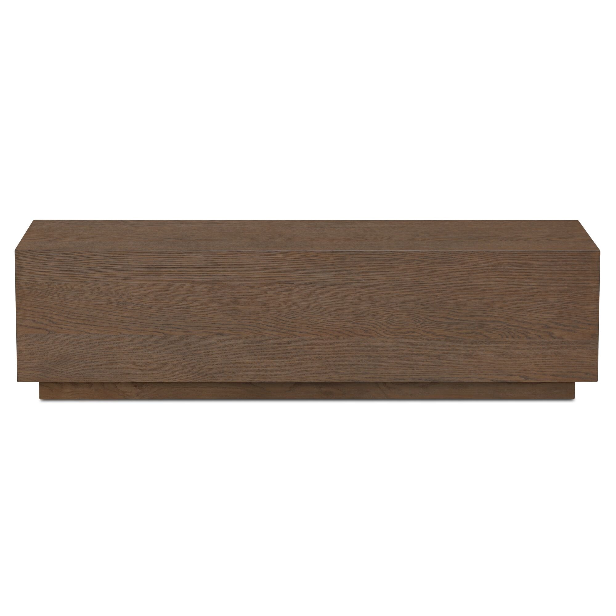 Table basse minimaliste en chêne avec plateau rectangulaire étroit et base en retrait pour salon