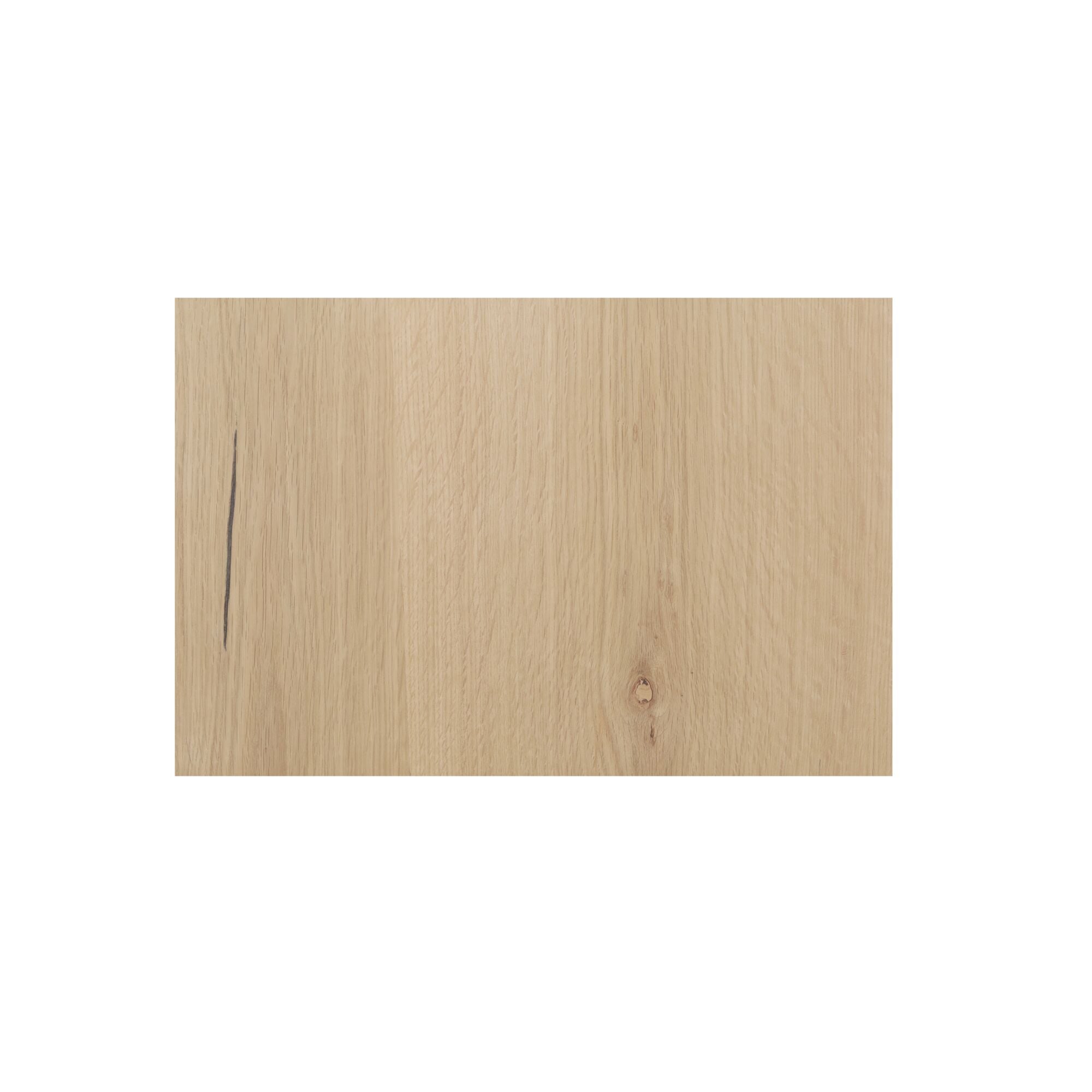 Table basse minimaliste en chêne avec plateau rectangulaire étroit et base en retrait pour salon