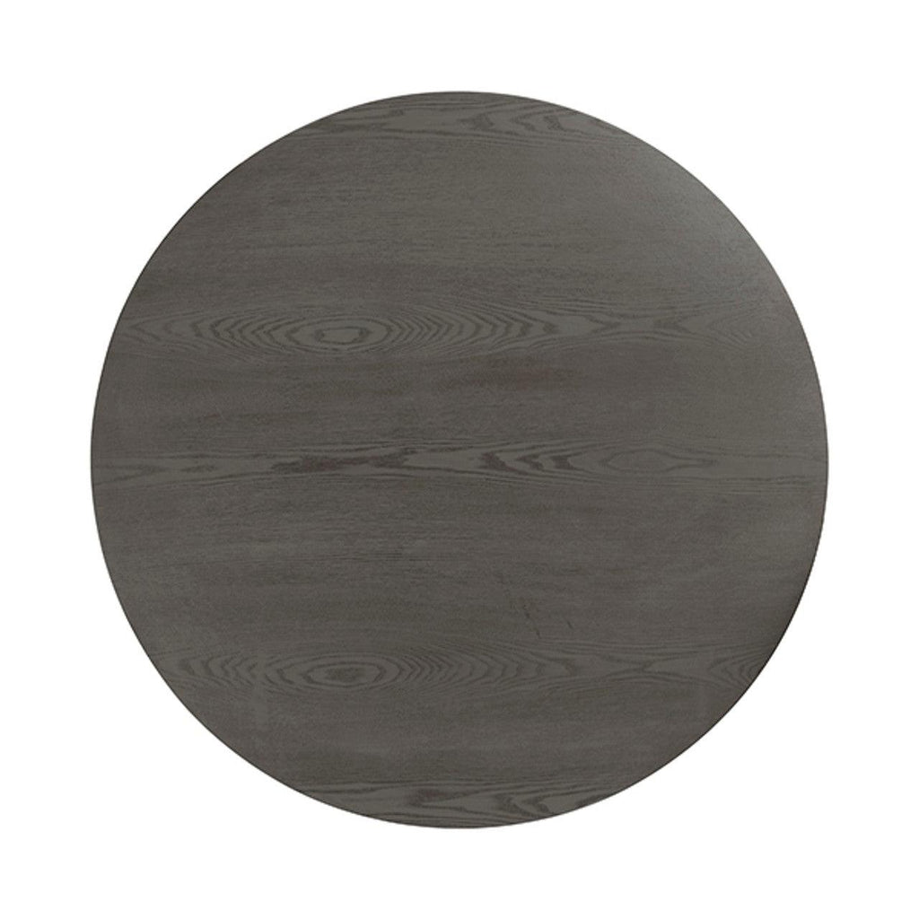 Table basse scandinave en chêne cérusé avec plateau rond épais et piètement en croix pour le salon