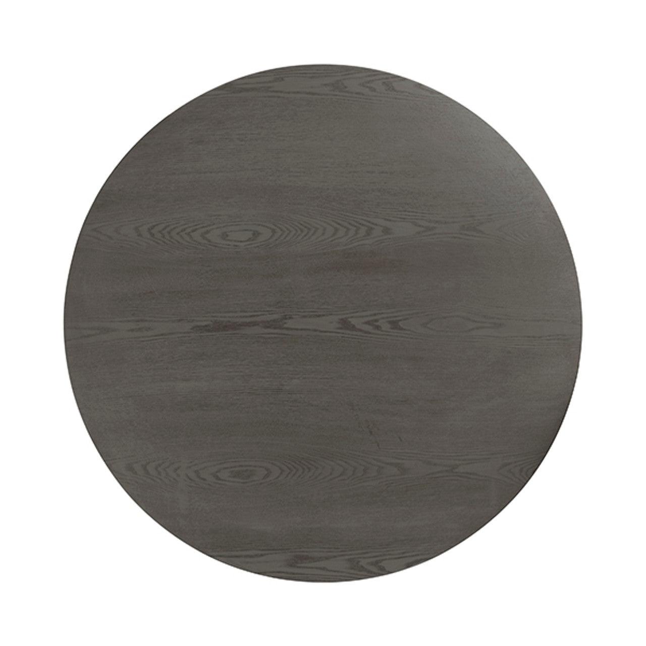 Table basse scandinave en chêne cérusé avec plateau rond épais et piètement en croix pour le salon