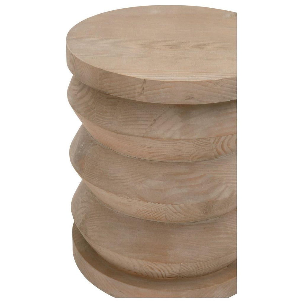 Table d'appoint rustique en pin recyclé et pierre, avec plateau rond et piètement en métal vieilli, pour salon