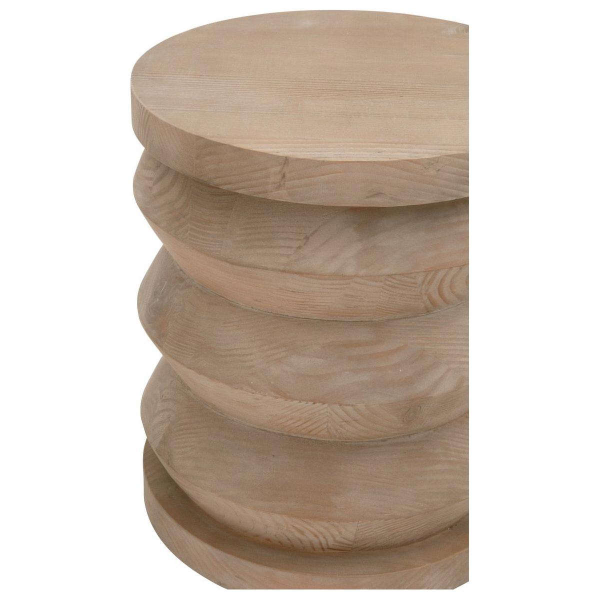 Table d'appoint rustique en pin recyclé et pierre, avec plateau rond et piètement en métal vieilli, pour salon