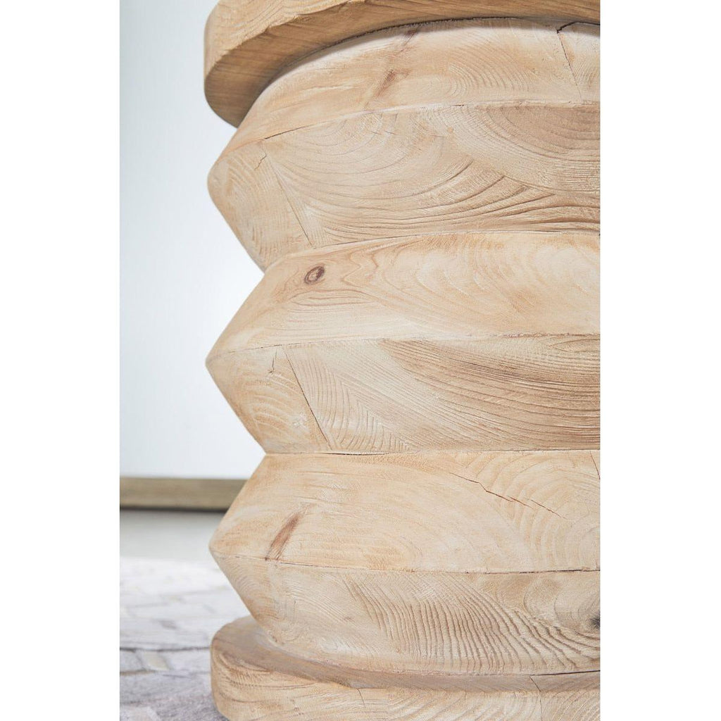 Table d'appoint rustique en pin recyclé et pierre, avec plateau rond et piètement en métal vieilli, pour salon