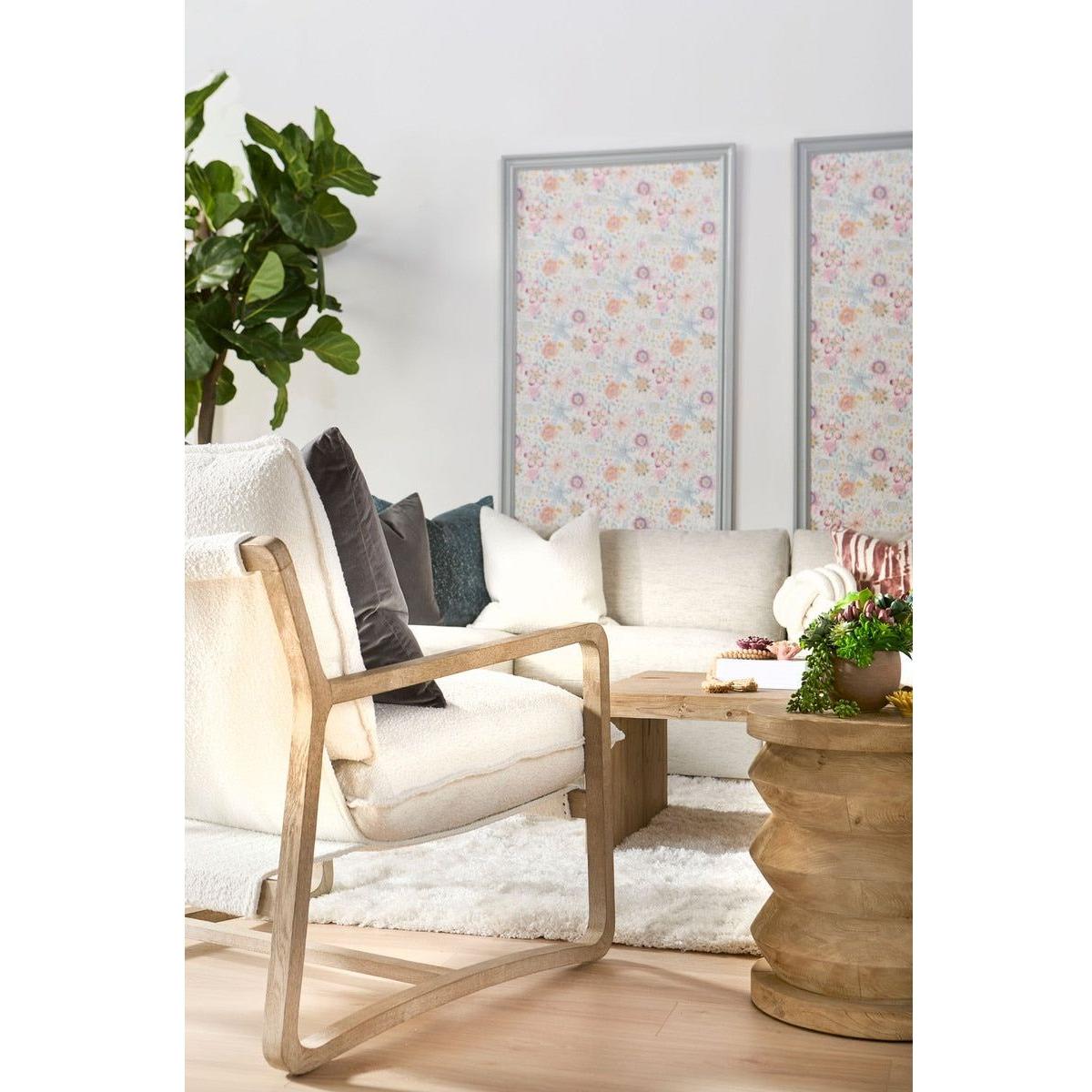 Table d'appoint rustique en pin recyclé et pierre, avec plateau rond et piètement en métal vieilli, pour salon