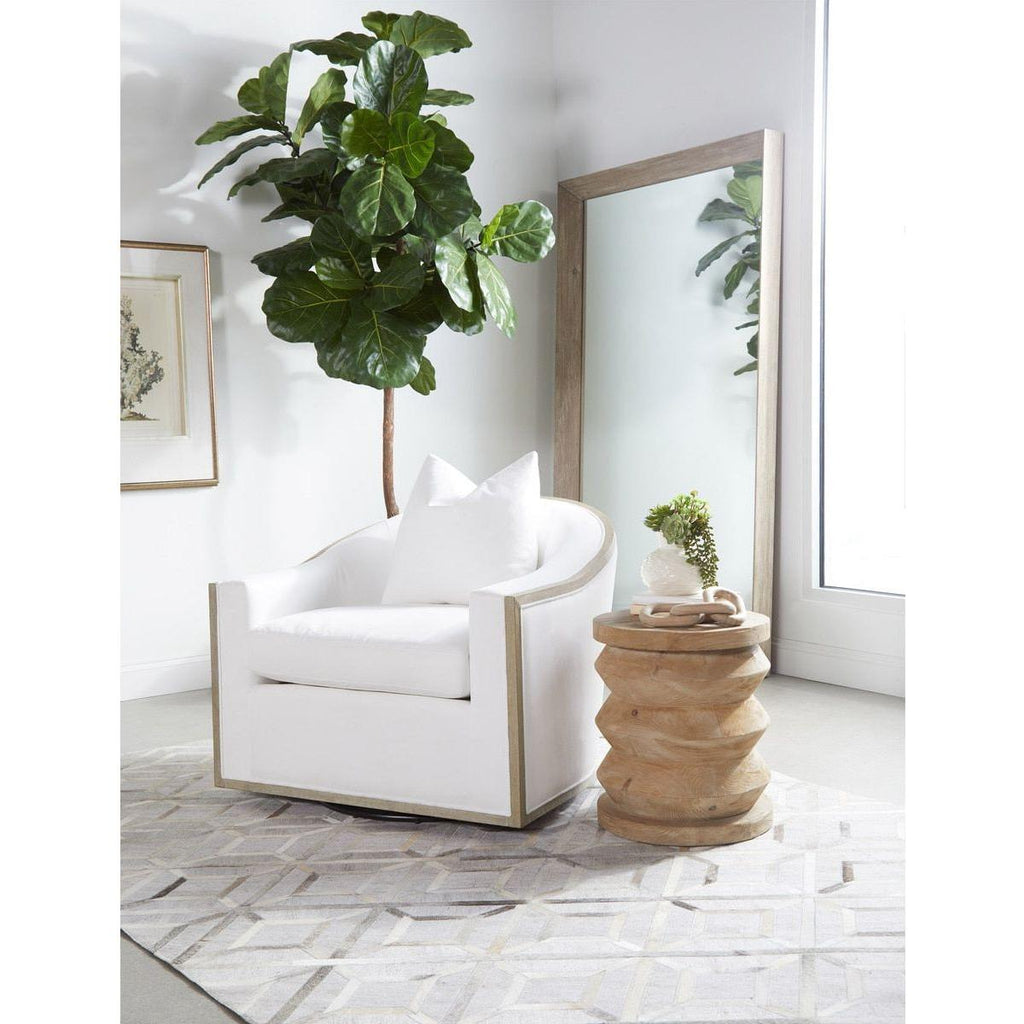 Table d'appoint rustique en pin recyclé et pierre, avec plateau rond et piètement en métal vieilli, pour salon