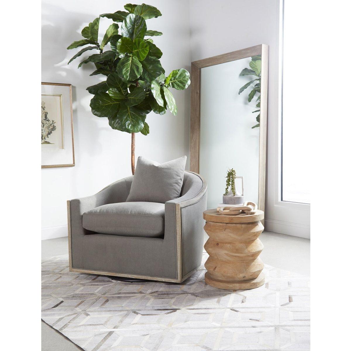 Table d'appoint rustique en pin recyclé et pierre, avec plateau rond et piètement en métal vieilli, pour salon