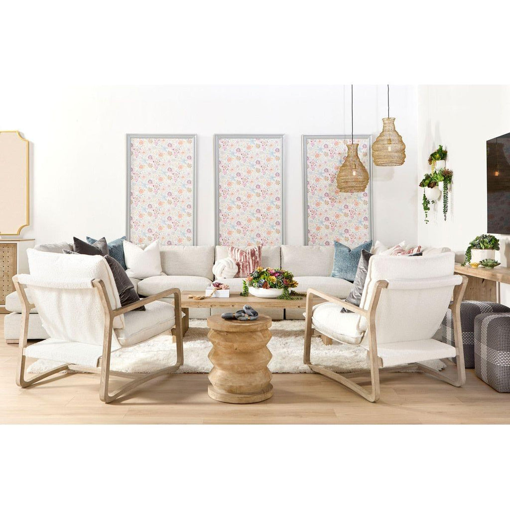 Table d'appoint rustique en pin recyclé et pierre, avec plateau rond et piètement en métal vieilli, pour salon