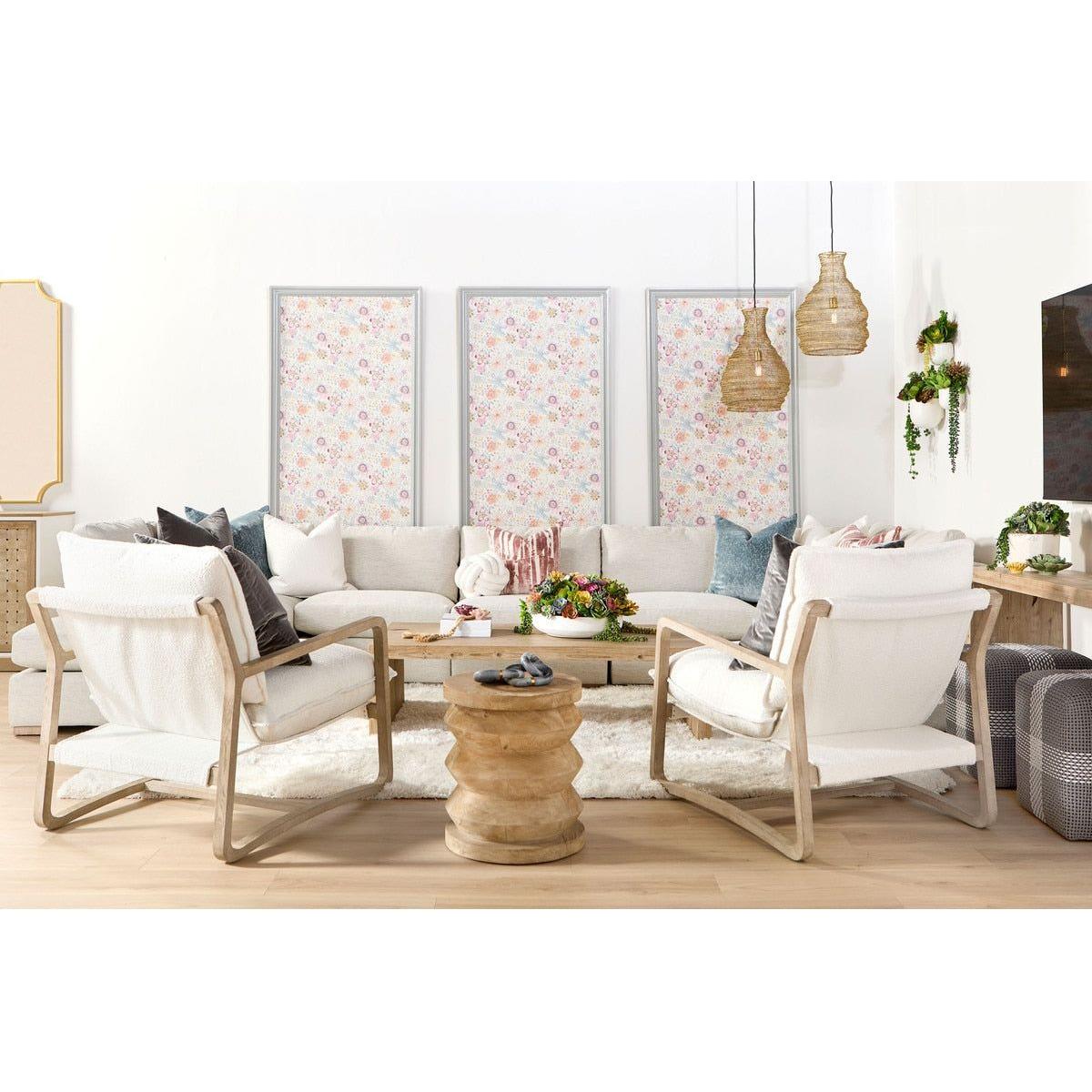 Table d'appoint rustique en pin recyclé et pierre, avec plateau rond et piètement en métal vieilli, pour salon
