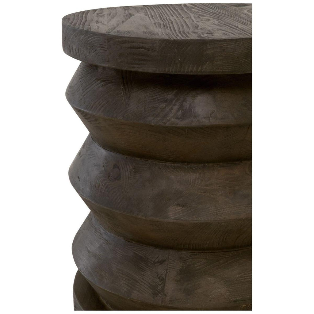 Table d'appoint rustique en pin recyclé et pierre, avec plateau rond et piètement en métal vieilli, pour salon