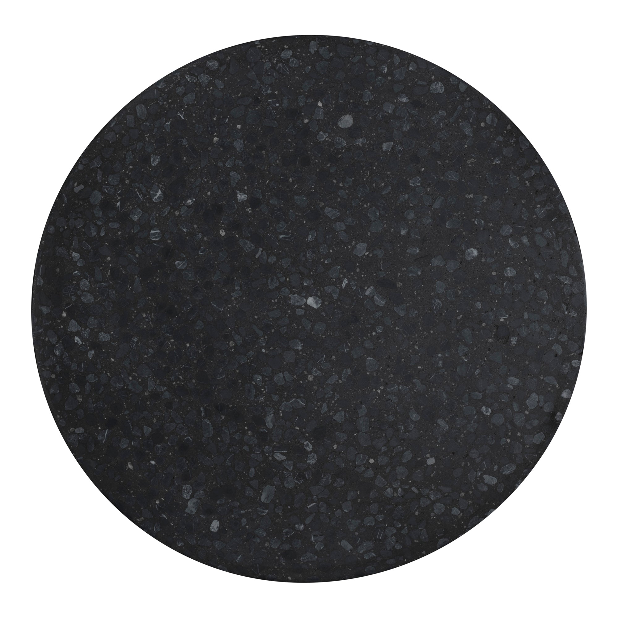 Table d'appoint industrielle en terrazzo et béton avec plateau rond moucheté et base sculptée pour salon